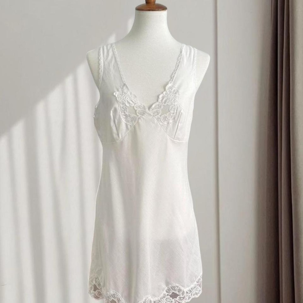 Lucie Ann II Vintage White Lace Trim Slip Dress Nightie